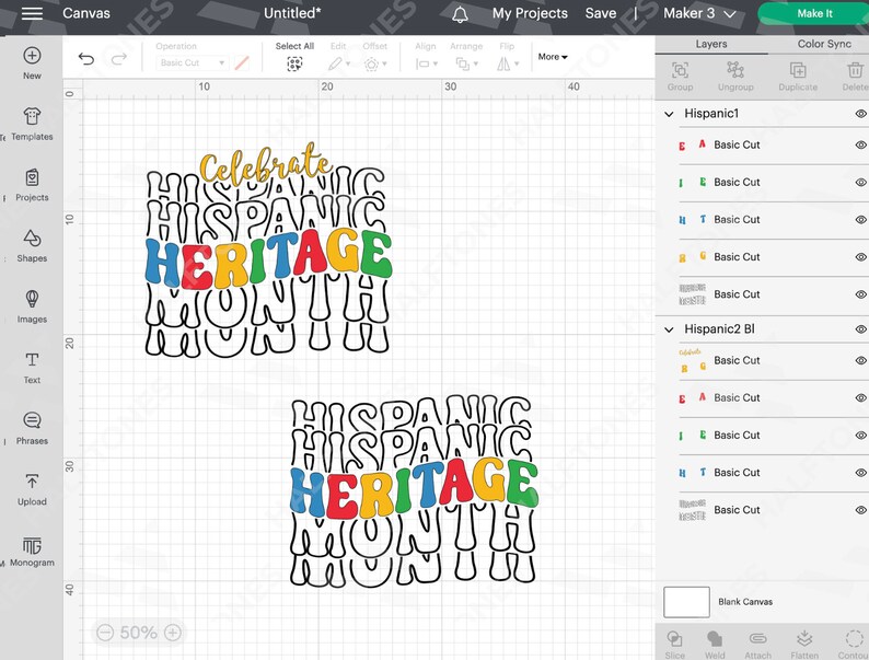 May include: A digital design for a t-shirt or other apparel featuring the text "Celebrate Hispanic Heritage Month" in a colorful, dripping font.