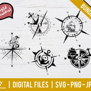 Nautical Anchor compass svg, anchor sailor svg, camping lover svg, adventure svg, sailing fishing svg, compass tattoo svg | Digital cut file