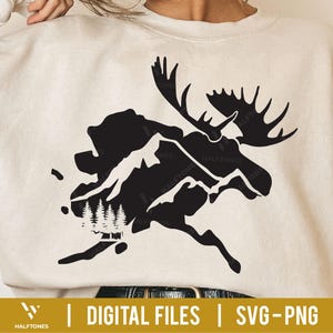 Alaska state moose svg, Moose mountain svg, Moose head svg, Mountain and tree moose svg, Moose scene svg, Moose silhouette svg for Cricut