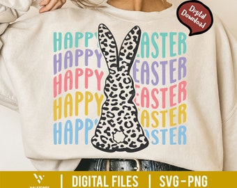 Happy Easter Svg, Leopard Print Bunny Svg, Easter Bunny Svg, Easter Shirt Svg, Bunny Svg, Retro Easter Png, Happy Easter Png, Easter Rabbit
