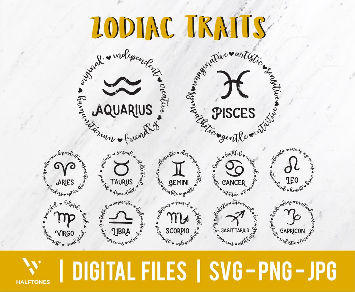 Zodiac Traits Svg Bundle Zodiac Sign Svg Zodiac Svg - Etsy