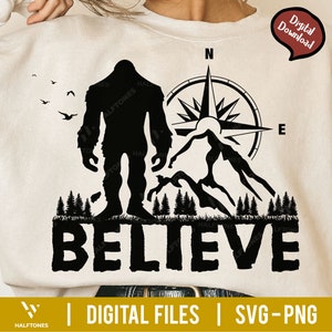 Believe Bigfoot Svg, Sasquatch Believe Svg, Bigfoot Svg, Big Foot Svg, Wild Monster Svg, Mountain And Tree Svg, Sasquatch Clipart, Yeti Svg