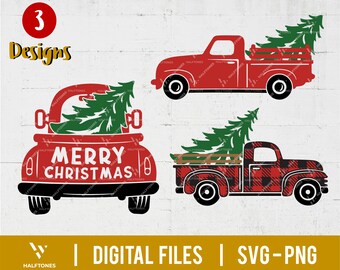 Christmas truck SVG, Christmas truck back svg, Red truck Farm Fresh Christmas Trees svg, Happy Holidays svg, Christmas svg | Digital file