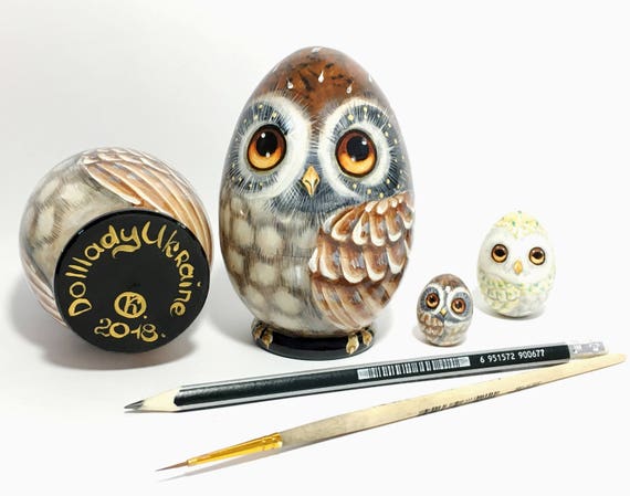 Owl Decor Owl Nesting Egg 4.25/'/'//11cm Handmade Nesting Doll 5 pcs