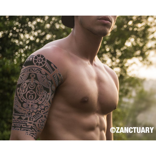 Hommes Temporaire Tatouage Sleeve Polynésien Tatouage Maori Faux Tatouage Sleeve Maori Tattoo Demi Manche Tatouage Bras Tatouage Faux Tatouage Temporaire