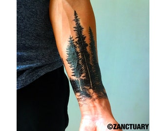 Temporary Tattoo Tree Sleeve Tattoo Pine Tree Fake Tattoo Sleeve Half Sleeve Tattoo Forearm Tattoo