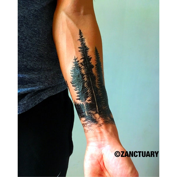Temporary Tattoo Tree Sleeve Tattoo Pine Tree Fake Tattoo Sleeve Half Sleeve Tattoo Forearm Tattoo
