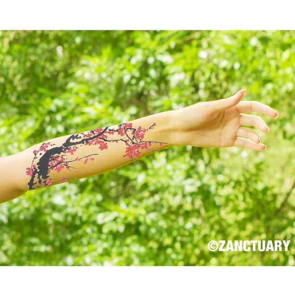 Watercolor Temporary Tattoo Watercolor Tattoo Cherry Blossom Temporary Tattoo Cherry Blossom Tattoo Sakura Tattoo Forearm Tattoo ZANCTUARY