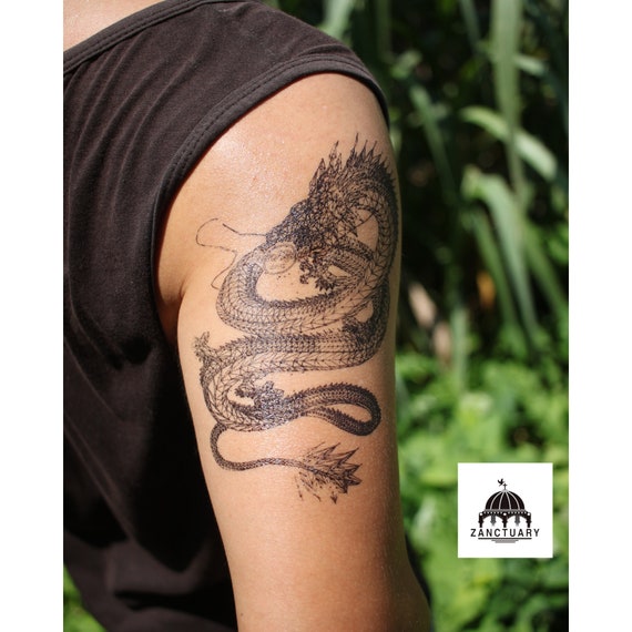 Large Dragon Tattoo For Men On Upper Arm Geometric Dragon Etsy Norway
