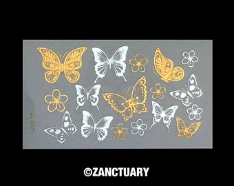 2 Sheets Gold Temporary Tattoo Butterfly Tattoo Gold Butterfly Tattoo Butterfly Flash Tattoo Butterfly Metallic Tattoo Papillon Tatouage