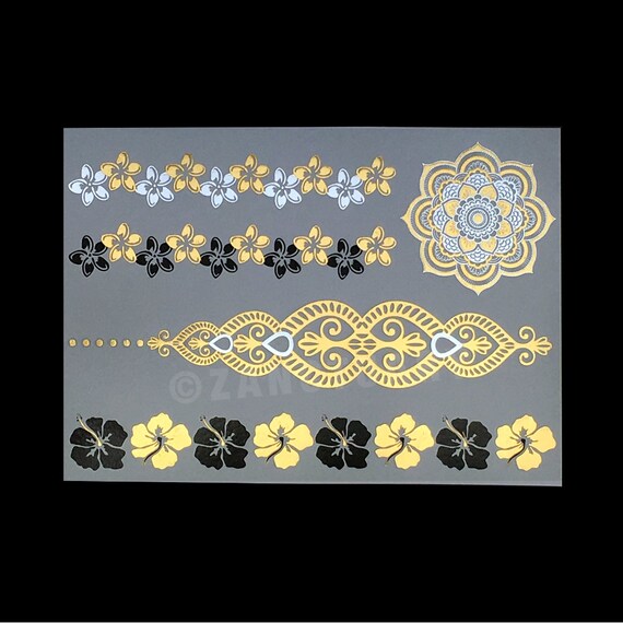 Mandala Tatouage Temporaire Mandala Tatouage Mandala Flash Tattoo Tatouage Au Henné Tatouage Métallique Au Henné Or Faux Tatouage Temporaire Zanctuary