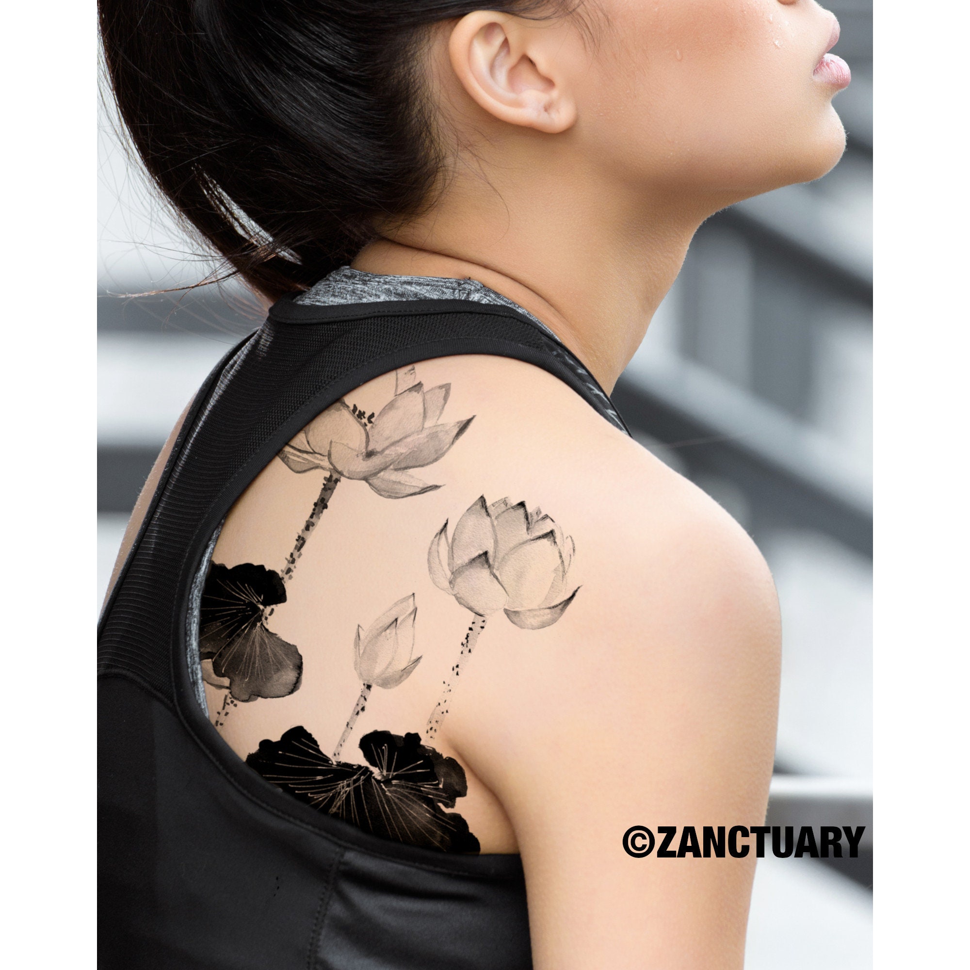 Lotus Temporary Tattoo Lotus Tattoo Lotus Fake Tattoo Water Etsy