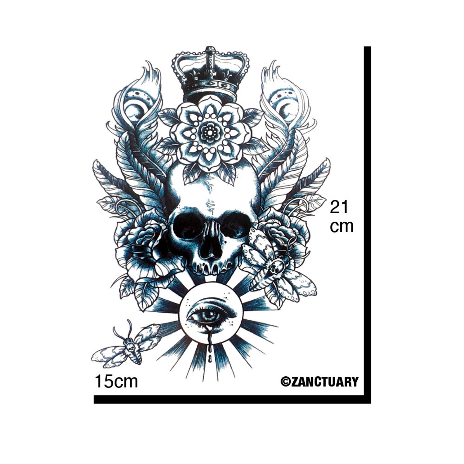 Large Skull Temporary Tattoo Skull Tattoo Floral Skull Tattoo Etsy