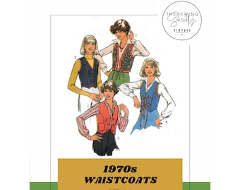 PDF Digital Download Sewing Pattern - Vintage 1970s Womens Waistcoat Vest, 1619 - Size 14, Bust 92cm, 36in