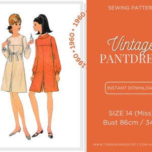 PDF Digital Download Sewing Pattern - Vintage 1960s Women's Pantdress, Dress, Jumpsuit, Playsuit - 8950 - Size 14 Miss, Bust 86cm, 34in
