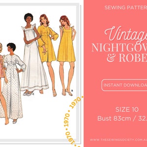 PDF Digital Download Sewing Pattern - Vintage 1970s Nightdress & Robe Dress, 3160, 5744 - Size 10, Bust 32.5in, 83cm