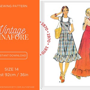 PDF Digital Download Sewing Pattern - Vintage 1970s Pinafore Dress, 4200 - Size 14, Bust 92cm, 36in