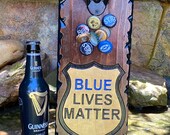 Bottle Opener Custom Made Wood Magnetic Blue Lives Matter gold badge Opener Catcher Sign