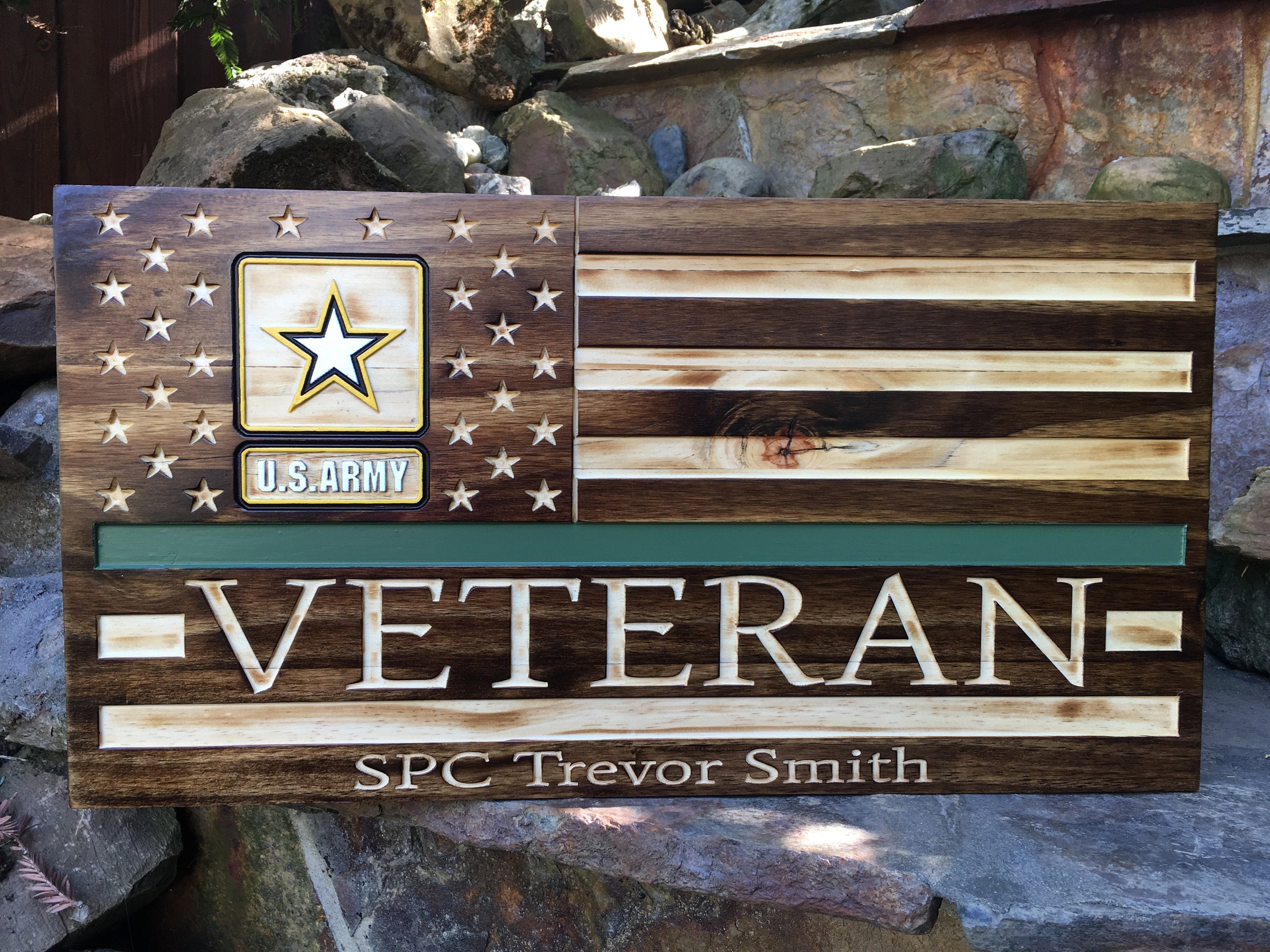 Custom Carved veteran Wood Flag Customize Etsy Sweden