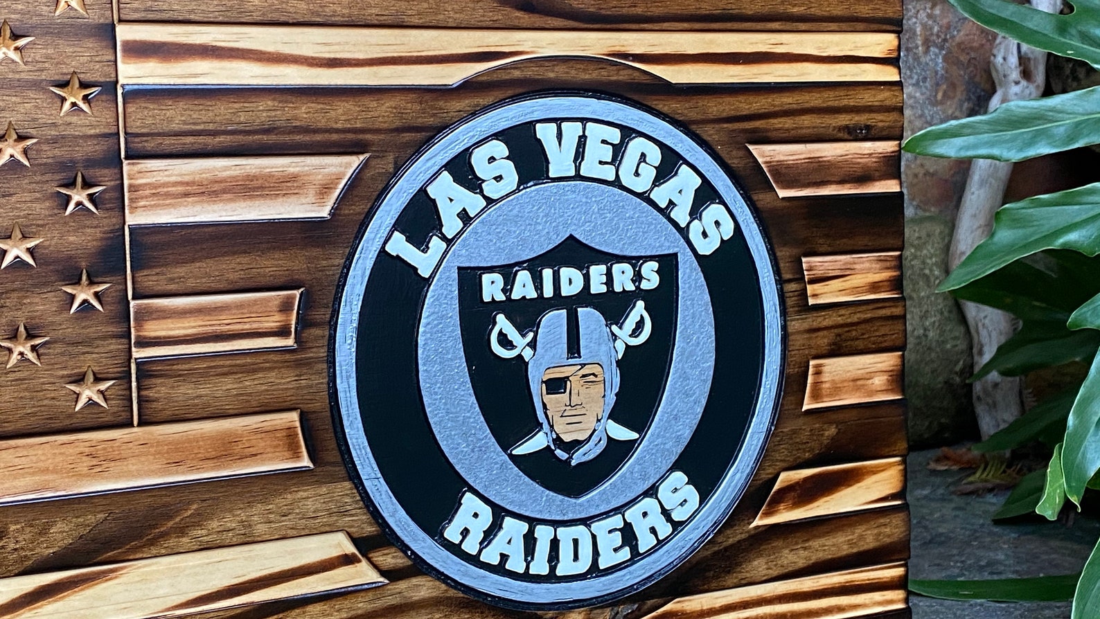 Las Vegas Raiders Custom Carved Rustic Wood Flag Football Team Etsy