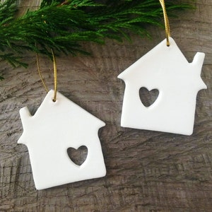 Set of 6 house shaped ornaments with Heart window image 1