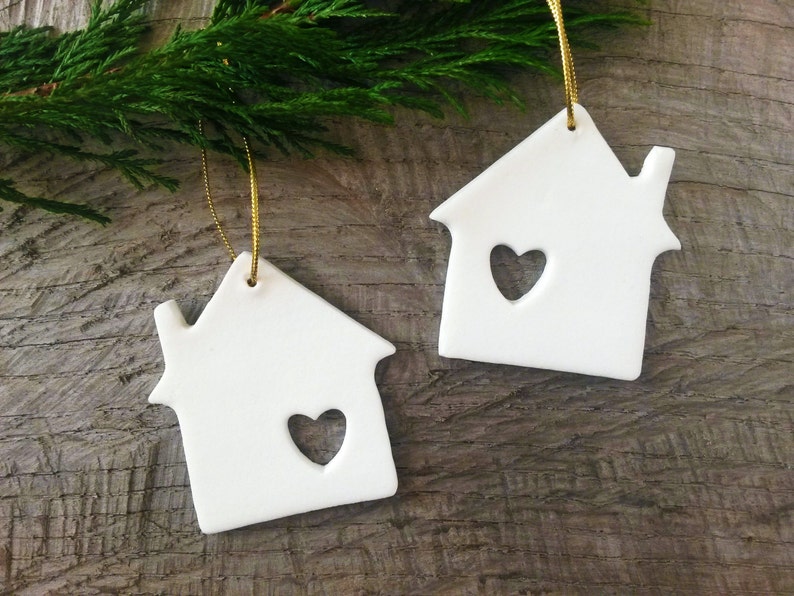 Set of 6 house shaped ornaments with Heart window image 1