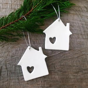 Set of 6 house shaped ornaments with Heart window image 3