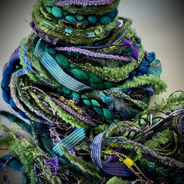 NeW - ENCHANTED FOREST, 28 yd Adornment Fiber Art Bundle, Specialty Yarn Embellishment