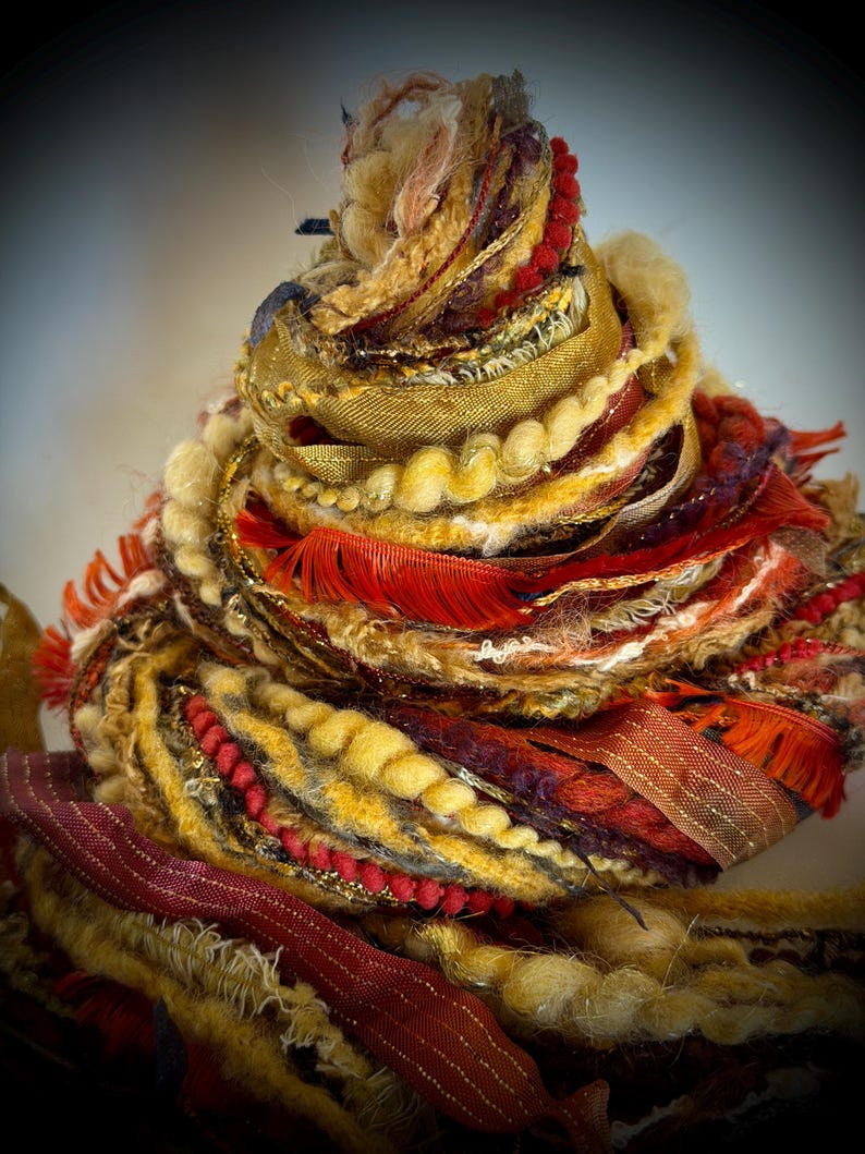 Thread Fiber Zoomed In New - HARVEST HORIZON, 38 Yd Adornment Fiber Art Bundle, Specialty Yarn ...