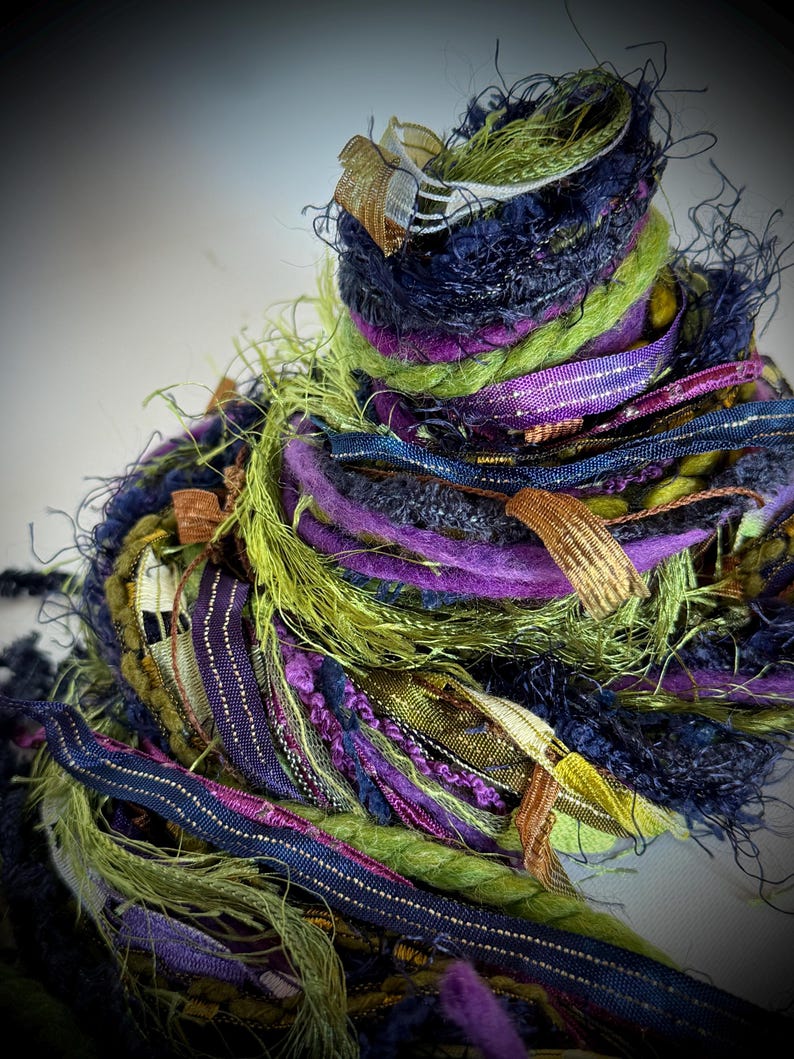 Thread Fiber Zoomed In New - MAGIC SPELL, 32 Yd Adornment Fiber Art Bundle, Specialty Yarn ...