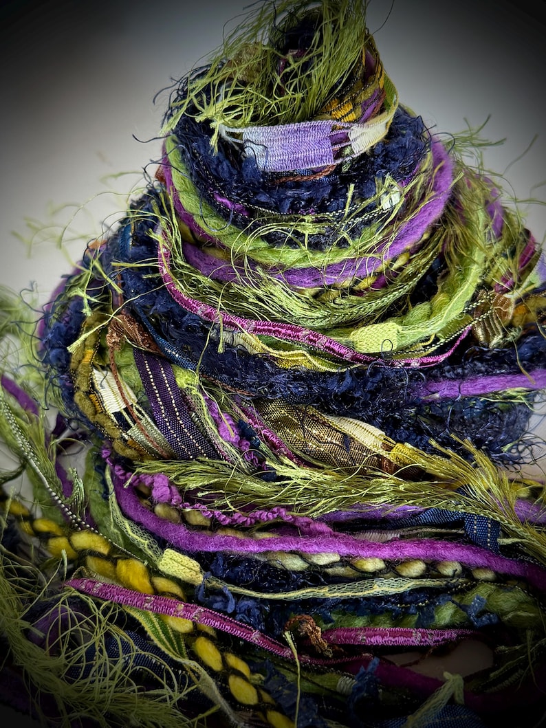 Thread Fiber Zoomed In New - MAGIC SPELL, 32 Yd Adornment Fiber Art Bundle, Specialty Yarn ...