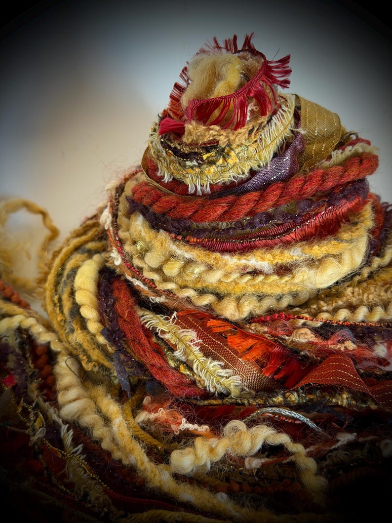 Thread Fiber Zoomed In New - HARVEST HORIZON, 38 Yd Adornment Fiber Art Bundle, Specialty Yarn ...