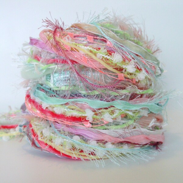 SPRING AWAKENS, 26 yd Adornment Fiber Art Bundle, Specialty Yarn Embellishment