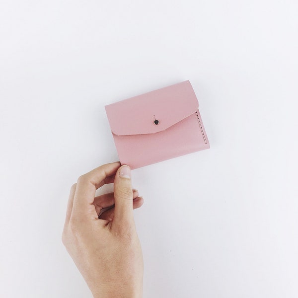 Leather wallet, pink leather wallet Minimalist credit card wallet Leather wallet handmade, Pocket leather wallet, Leather wallet mens woman