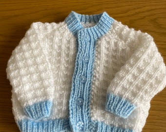 Hand knit baby boy cardigan 0-3 month