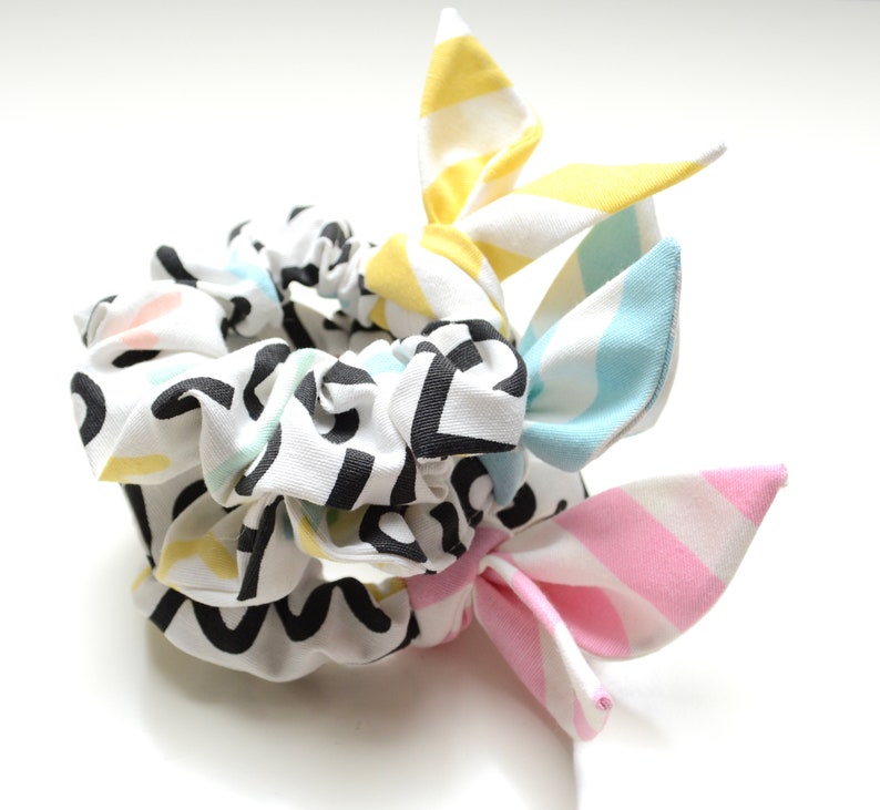 Scrunchie Betsy large modern braid elastic / hair tie with removable bow in candy design super soft and gentle on the hair image 5