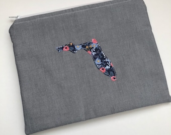 Florida Zipper Pouch, Florida Zip Bag, Makeup Zipper Pouch, Pencil Pouch, Zipper Pouch, Pencil Bag, Large Zipper Bag, Cosmetic Bag