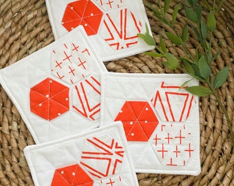 Red and White Quilted Drink Coasters, Set of Four Coasters