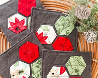 Christmas Quilted Drink Coasters, Set of Four Coasters