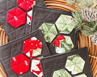 Christmas Quilted Drink Coasters, Set of Four Coasters