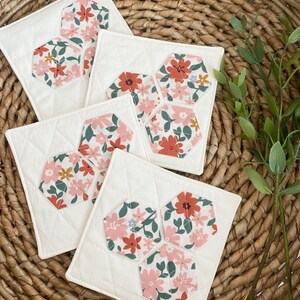 Floral Quilted Drink Coasters, Set of Four Coasters