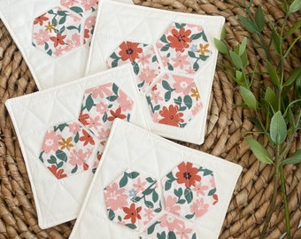 Floral Quilted Drink Coasters, Set of Four Coasters