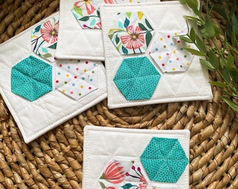 Floral Quilted Drink Coasters, Set of Four Coasters