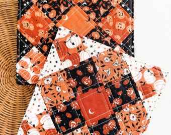 Fall Pumpkin Quilted Hot Pads – Set of 2 | Handmade Pot Holders | Gift for Bakers