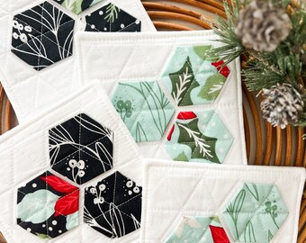 Christmas Quilted Drink Coasters, Set of Four Coasters