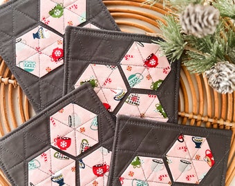 Hot Cocoa Quilted Drink Coasters, Set of Four Coasters