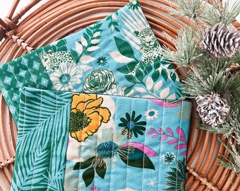 Set of Two Mug Rug - Blue/Green Foral