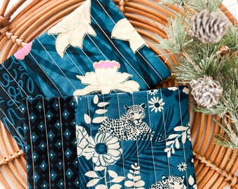 Set of Two Mug Rug - Blue Cheetah