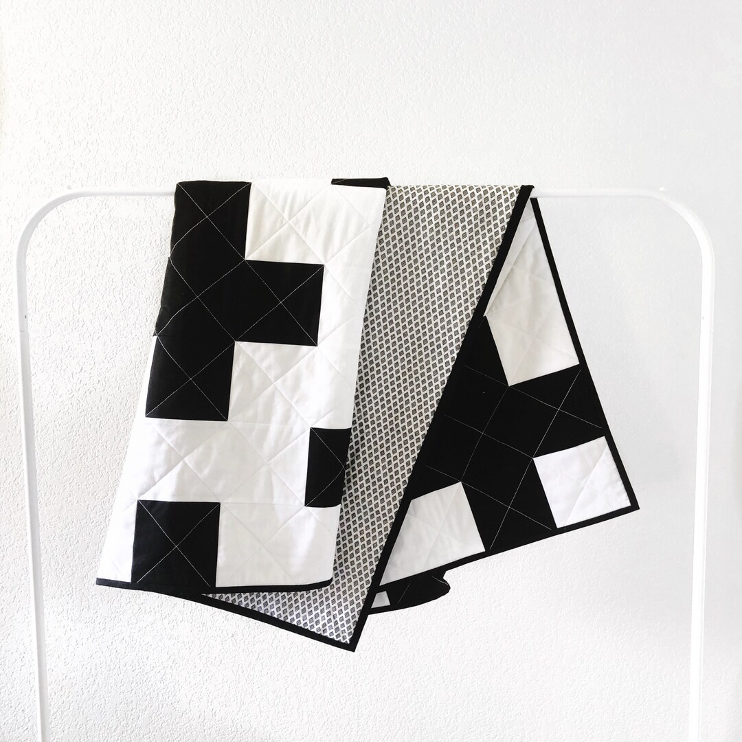Handmade Modern Baby Quilt Black and White Plus Sign Quilt Sale Etsy