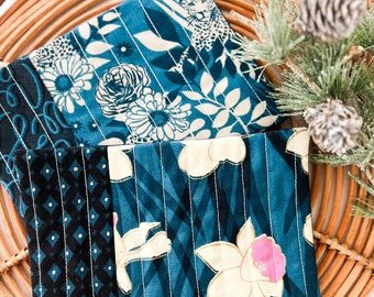 Set of Two Mug Rug - Blue Foral